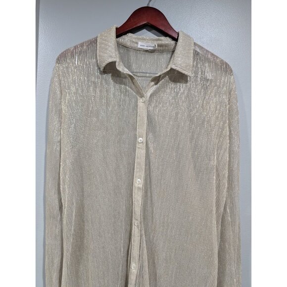 Good American Women Gold Metallic Long-Sleeved Sheer Button Up Tunic Blouse Sz 4 - Picture 15 of 16